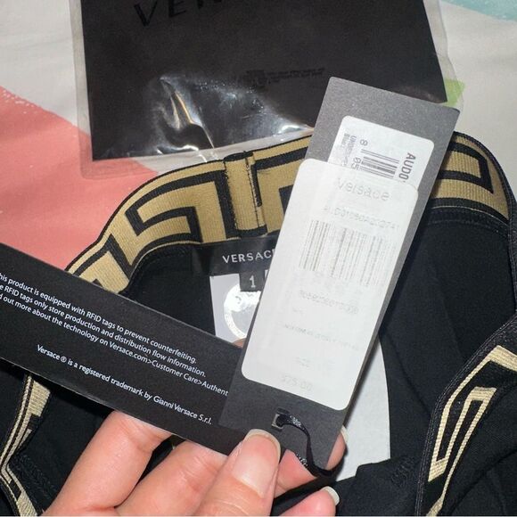 NWT XS Versace Black Greca High-Rise Briefs Panties Cotton - Size: 1 (X-Small) - Picture 11 of 13